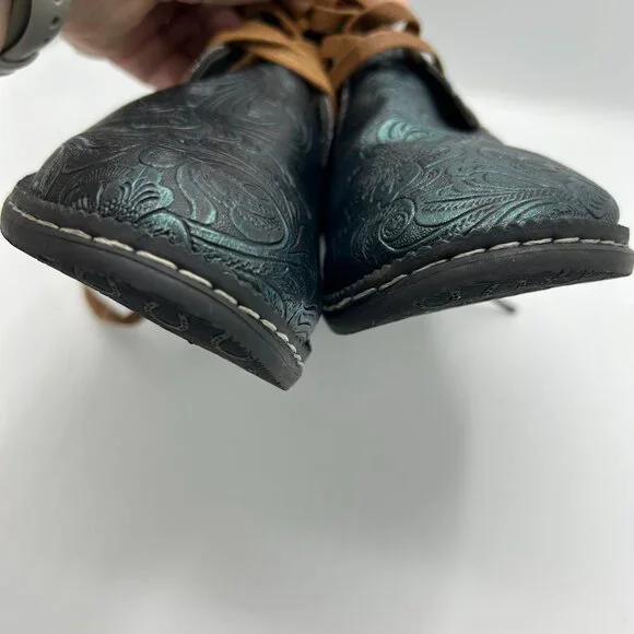 Womens Size 43 Bohemian-Style Mid-Calf Lace-Up Boots With Embossed Floral Design - Picture 10 of 10